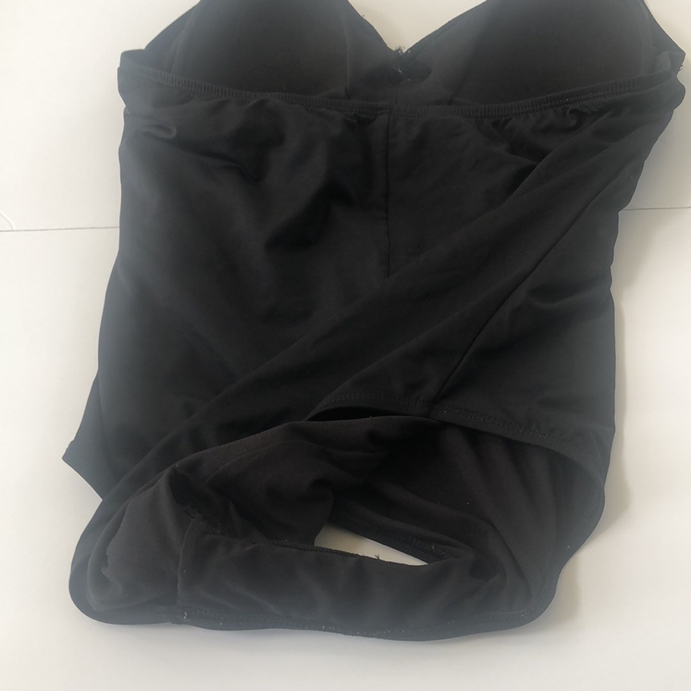 Apt 9 one piece swimsuit in black with v neckline and tie around straps on neck - Picture 7 of 9